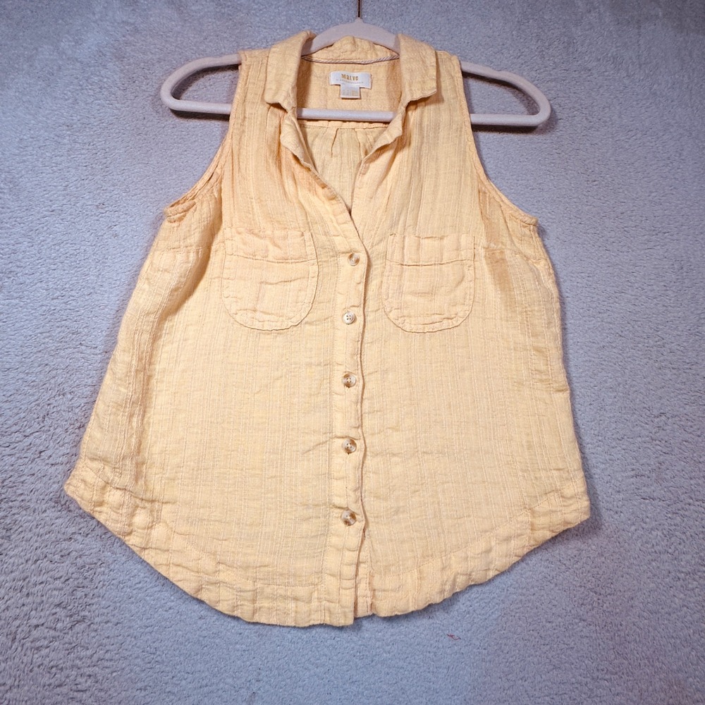 Maeve Anthropologie Sleeveless Top Womens 4 Yellow Linen Blend Button Down Boho